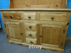 LARGE SOLID WOOD WELSH DRESSER / DISPLAY CABINET H183cm W137cm 6DRAWER 2DOOR