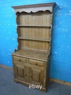 LARGE SOLID WOOD WELSH DRESSER / DISPLAY CABINET H193cm W100cm 2DRAWER 2DOOR