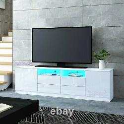 LED TV Unit Cabinet High Gloss Sideboard Large Storage With 2 Doors 2 Drawers