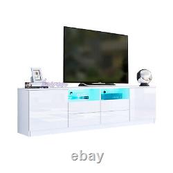 LED TV Unit Cabinet High Gloss Sideboard Large Storage With 2 Doors 2 Drawers