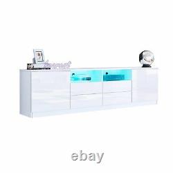 LED TV Unit Cabinet High Gloss Sideboard Large Storage With 2 Doors 2 Drawers