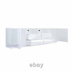 LED TV Unit Cabinet High Gloss Sideboard Large Storage With 2 Doors 2 Drawers