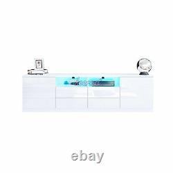 LED TV Unit Cabinet High Gloss Sideboard Large Storage With 2 Doors 2 Drawers