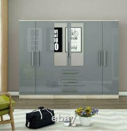 LOWEST SALE PRICE Large 6 Door High Gloss Mirrored wardrobe Grey 3 Drawer