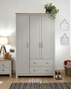 Lancaster 3 Door 2 Drawer Wardrobe Bedroom Furniture Storage Large Modern Grey