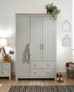 Lancaster 3 Door 2 Drawer Wardrobe Bedroom Furniture Storage Large Modern Grey