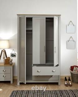 Lancaster 3 Door 2 Drawer Wardrobe Bedroom Furniture Storage Large Modern Grey