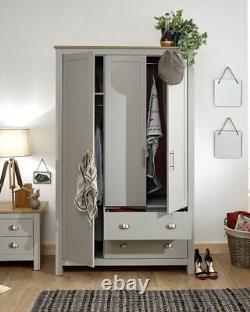 Lancaster 3 Door 2 Drawer Wardrobe Bedroom Furniture Storage Large Modern Grey