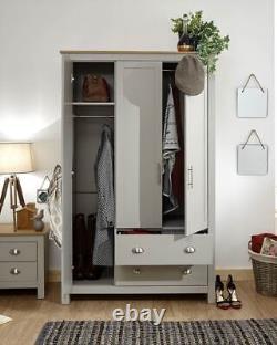 Lancaster 3 Door 2 Drawer Wardrobe Bedroom Furniture Storage Large Modern Grey