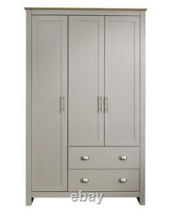 Lancaster 3 Door 2 Drawer Wardrobe Bedroom Furniture Storage Large Modern Grey