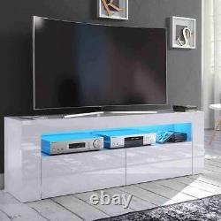 Large 160cm TV Unit Cabinet Stand Matt Body & High Gloss Door 2 Drawers FREE LED