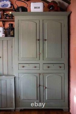 Large 18th century painted antique pine housekeepers larder cupboard