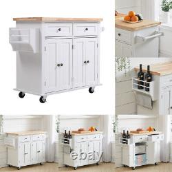 Large 2 Door Kitchen Island Trolley Serving Cart Cabinet Cupboard Drawer Shelves