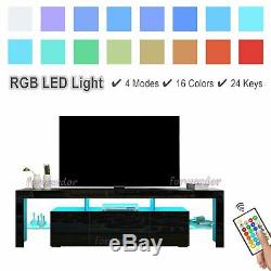 Large 200cm TV Unit Cabinet Stand Matt Body High Gloss 2 Doors 2 Drawers RGB LED