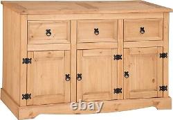 Large 3-Door 3-Drawer Corona Sideboard Crafted from Waxed Mexican Pine