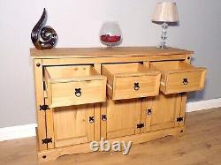 Large 3-Door 3-Drawer Corona Sideboard Crafted from Waxed Mexican Pine