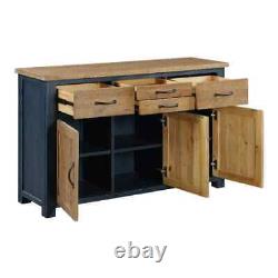 Large 3 Door, 4 Drawer Sideboard, Reclaimed Wood & Blue, Fully Built, Baumhaus