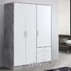 Large 3 Door Combination Wardrobe 3 Drawers & Interior Shelving Grey White