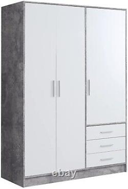 Large 3 Door Combination Wardrobe 3 Drawers & Interior Shelving Grey White