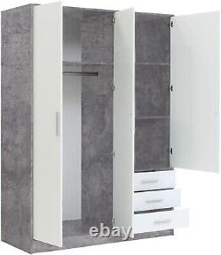 Large 3 Door Combination Wardrobe 3 Drawers & Interior Shelving Grey White