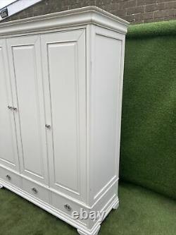 Large 3 Door Heavy White Wooden Barker And Stonehouse Triple Wardrobe Drawers
