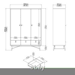Large 3-Door Wardrobe Drawers & Hanging Rail, Modern Bedroom Storage