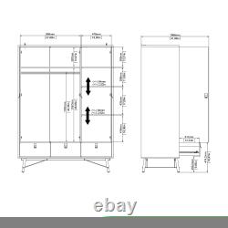 Large 3-Door Wardrobe Drawers & Hanging Rail, Modern Bedroom Storage