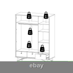 Large 3-Door Wardrobe Drawers & Hanging Rail, Modern Bedroom Storage