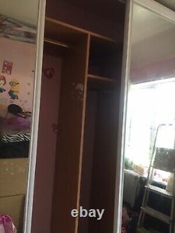 Large 3 mirror sliding doors wardrobe white with drawers shelves storage