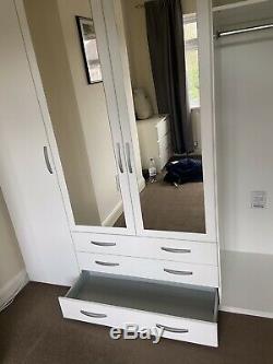 Large 4 Door 3 Drawer Mirrored Wardrobe White