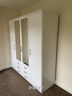 Large 4 Door 3 Drawer Mirrored Wardrobe White