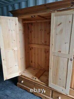 Large 4 door 2 drawer solid pine wardrobe