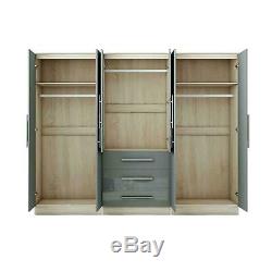 Large 4 door high gloss mirrored wardrobe Grey 3 Drawer