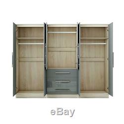 Large 4 door high gloss mirrored wardrobe Grey, - 3 Drawer