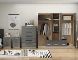 Large 5 door bedroom set, wardrobe, Chest, 2 x Bedside drawer, GREY HIGH GLOSS