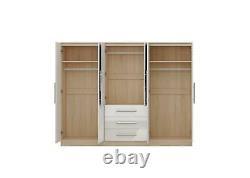 Large 6 Door mirrored HIGH GLOSS WHITE fitment wardrobe, 3 drawer, FREE SHIPPING