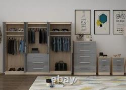 Large 6 door bedroom set, wardrobe, Chest, 2x Bedside drawer, GREY HIGH GLOSS