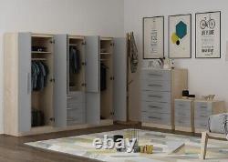 Large 6 door bedroom set, wardrobe, Chest, 2x Bedside drawer, GREY HIGH GLOSS