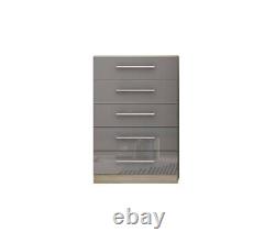 Large 6 door bedroom set, wardrobe, Chest, 2x Bedside drawer, GREY HIGH GLOSS