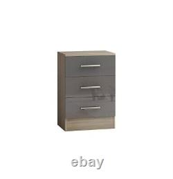 Large 6 door bedroom set, wardrobe, Chest, 2x Bedside drawer, GREY HIGH GLOSS