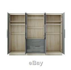 Large 6 door mirrored high gloss BLACK fitment wardrobe, 3 drawer, FREE SHIPPING