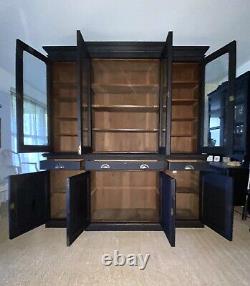 Large Antique Black Painted Breakfront Glazed Dresser Display Cabinet Bookcase