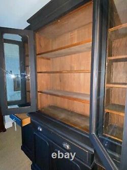 Large Antique Black Painted Breakfront Glazed Dresser Display Cabinet Bookcase