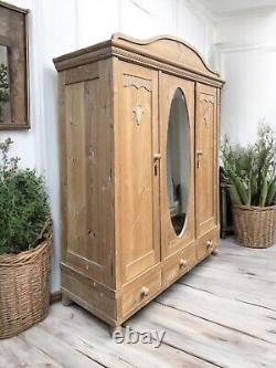 Large Antique Dutch European Pine Hall Cupboard Knockdown Wardrobe