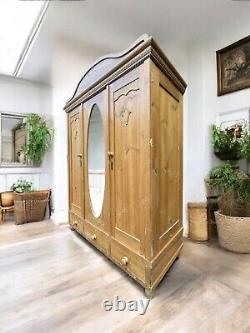 Large Antique Dutch European Pine Hall Cupboard Knockdown Wardrobe