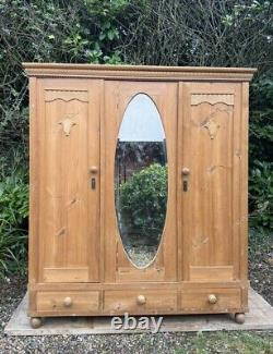 Large Antique Dutch European Pine Hall Cupboard Knockdown Wardrobe