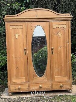 Large Antique Dutch European Pine Hall Cupboard Knockdown Wardrobe