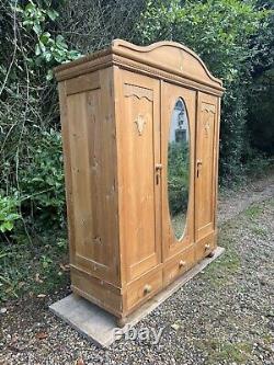 Large Antique Dutch European Pine Hall Cupboard Knockdown Wardrobe