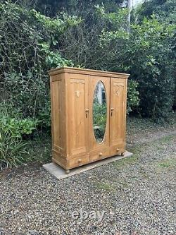 Large Antique Dutch European Pine Hall Cupboard Knockdown Wardrobe