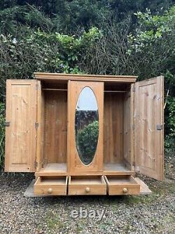 Large Antique Dutch European Pine Hall Cupboard Knockdown Wardrobe